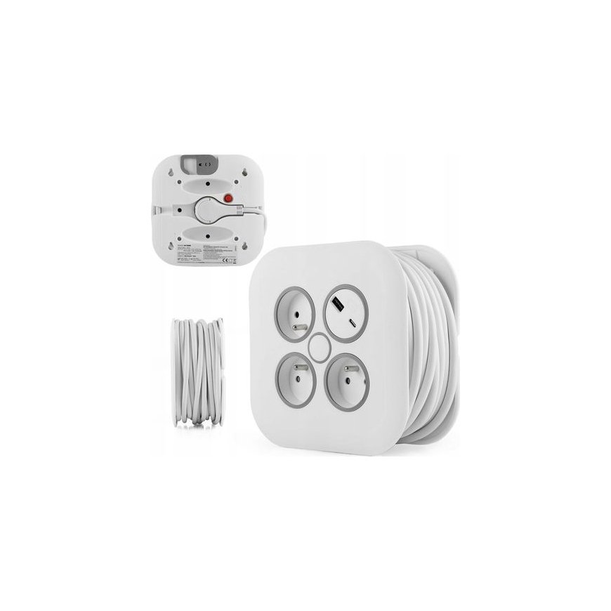 Plastrol Przedłużacz zwijany 10m 3x1mm2 10A with bezpiecznikiem termicznym + USB-A + USB-C