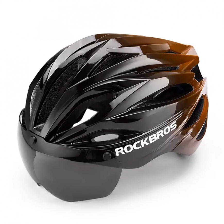 Rockbros dviračio šalmas su skydeliu, nuimami UV apsauginiai akiniai, unisex - Juodas/rudas