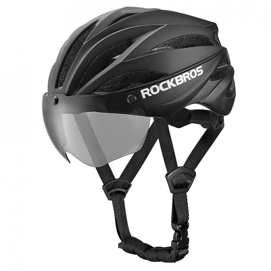 Rockbros bicycle helmet with visor, removable UV protection glasses, unisex - Black/brown – 2
