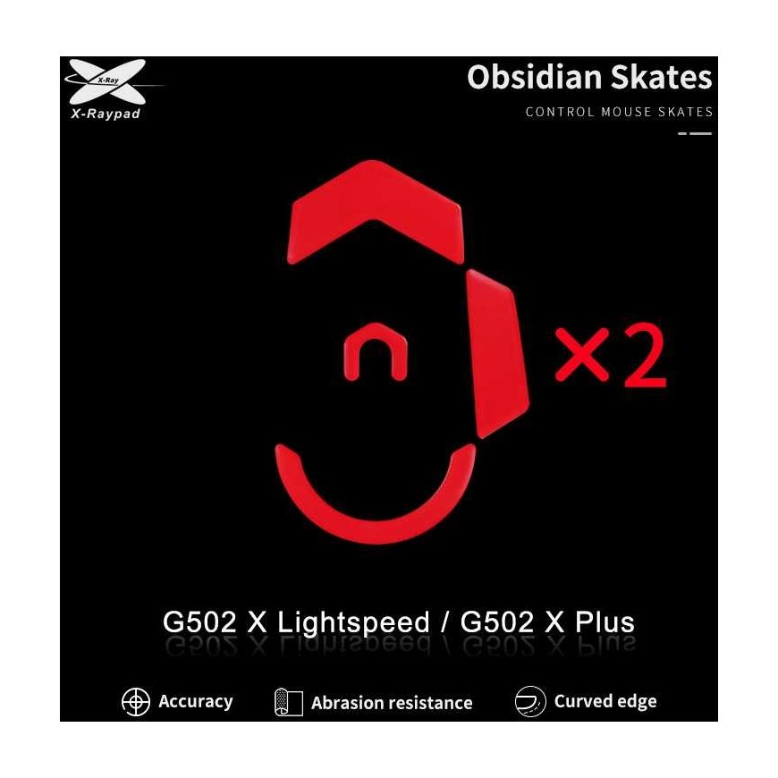 X-Raypad Obsidian Skates Logitech G502 X Lightspeed & G502 X Plus Raudona 2 vnt. (Raudoni) Pakaitiniai Pelė Feet