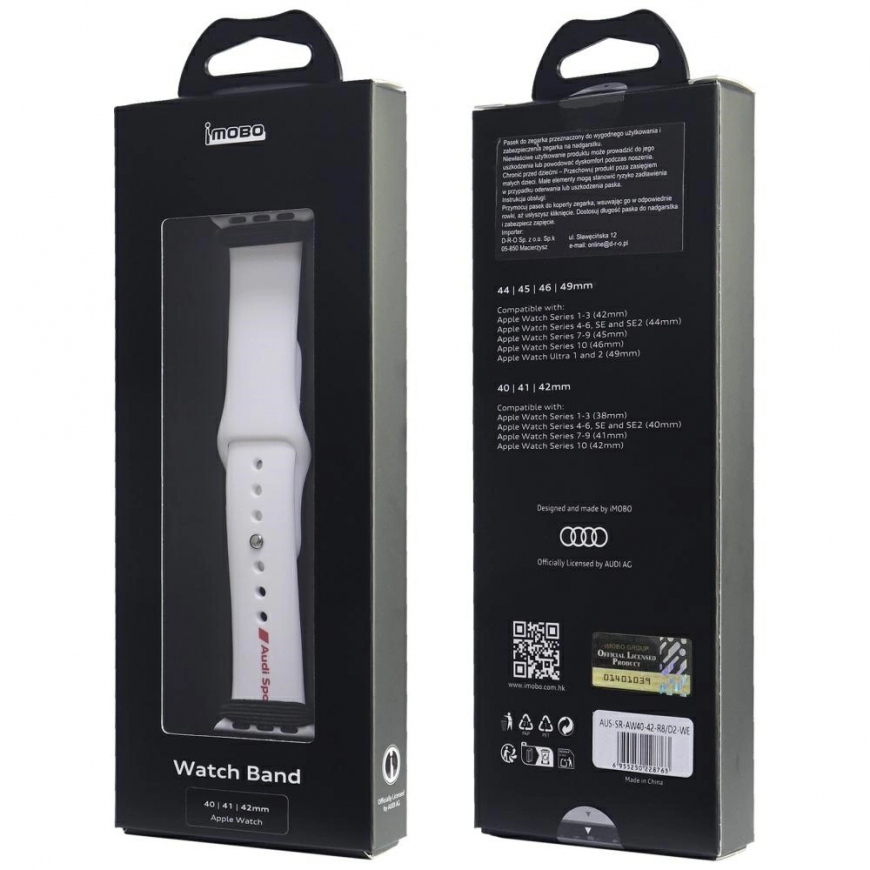 Audi Sport Red Logo Silicone Watch Strap for Apple Watch 40 / 41 / 42 mm - White – 3