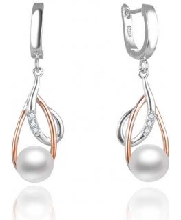 Beneto Luxurious two-tone earrings with real pearls AGUC2676P