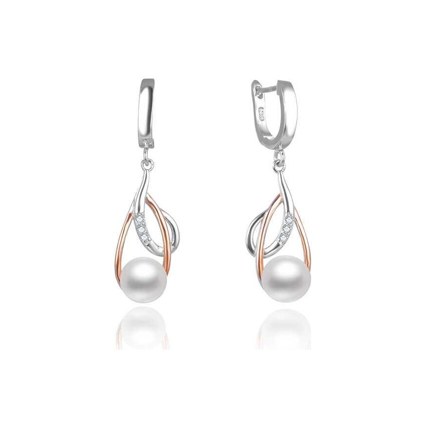 Beneto Luxurious two-tone earrings with real pearls AGUC2676P