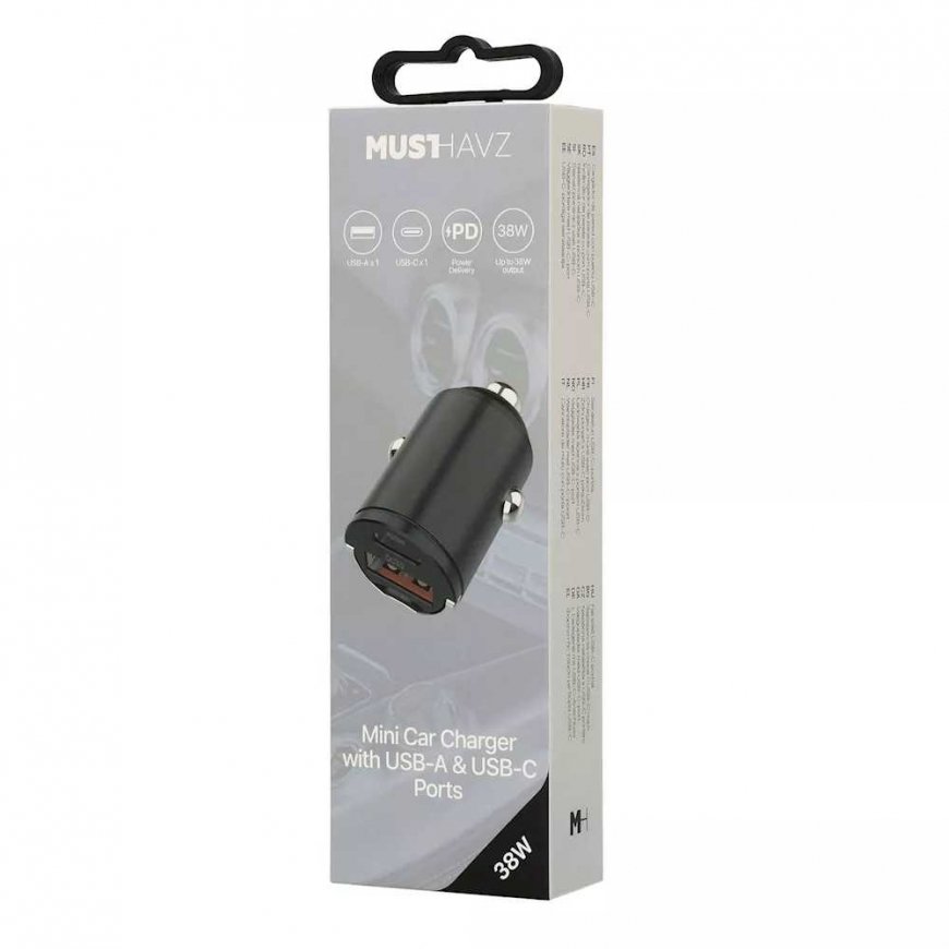 Car charger USB-A, USB-C 38W by Musthavz Black
