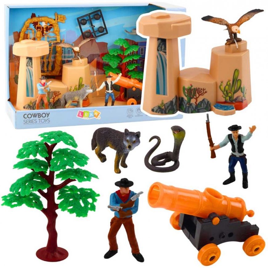 Lean Toys Set Cowboy Figures Wild West Cowboy Boat Cannon