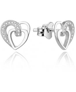Beneto Silver heart earrings with zircons AGUP1527