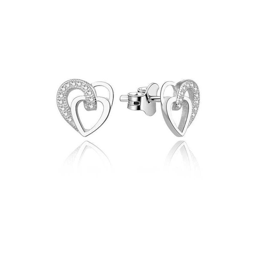 Beneto Silver heart earrings with zircons AGUP1527