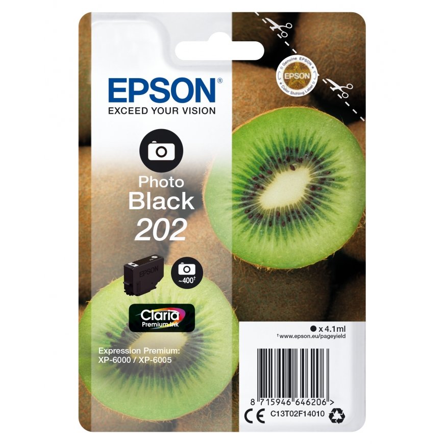 Epson Kiwi 202 tintes kārtridžs 1 pcs Oriģināls Standarta produktivitāte Foto melns