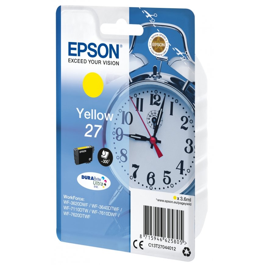 Epson Alarm clock Singlepack Yellow 27 DURABrite Ultra Ink – 2