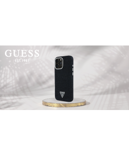 Case Guess Denim Triangle Logo MagSafe for iPhone 16 Pro black