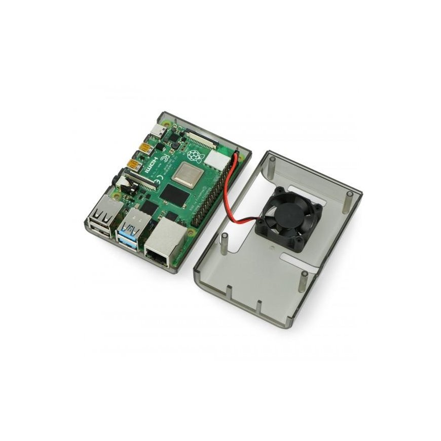 OEM Raspberry Pi 4B -kotelo tuulettimella - harmaa – 3