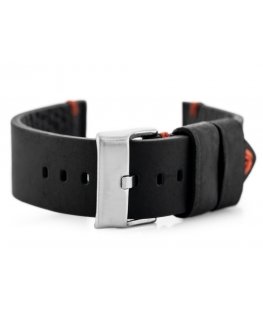 Pacific W93 leather watch strap - black/red. 22 mm