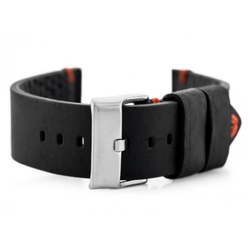 Pacific W93 leather watch strap - black/red. 22 mm