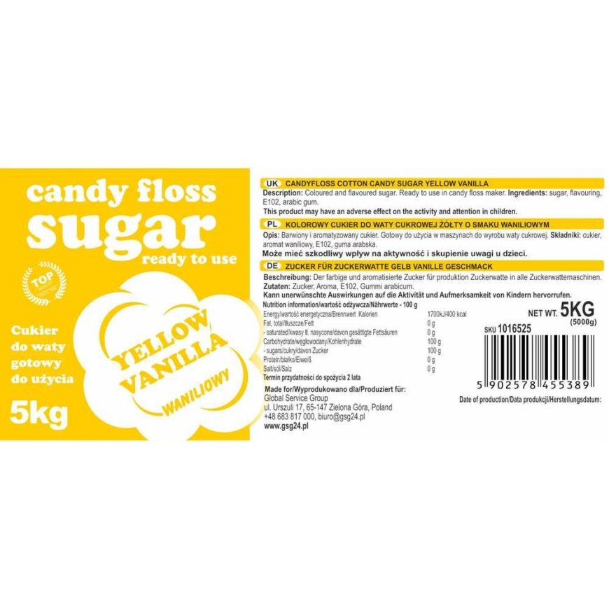 Gsg24 Värillinen keltainen vaniljanmakuinen hattara 5kg – 3