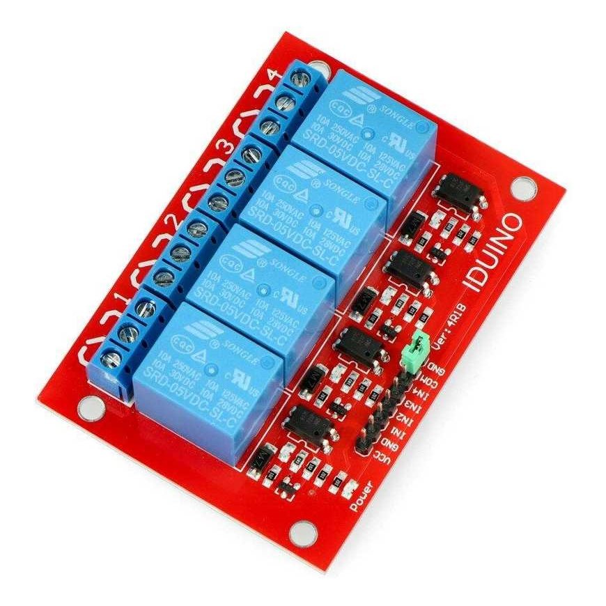 Openplatform Relės modulis Iduino 4 kanalai - 10A/250VAC kontaktai - 5V ritė
