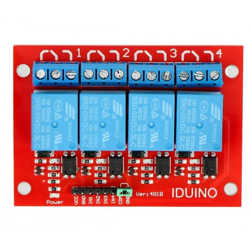 Openplatform Relės modulis Iduino 4 kanalai - 10A/250VAC kontaktai - 5V ritė – 3