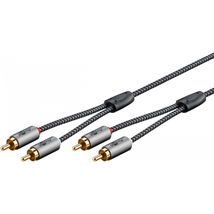 Goobay 65291 garso kabelis 0,5 m 2 x RCA Juoda, Sidabras