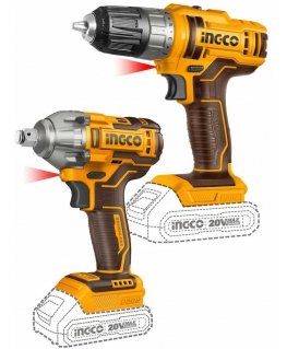 Ingco COSLI230702 set of cordless machines - drilling screwdriver and impact wrench incl. 2pcs battery and charger