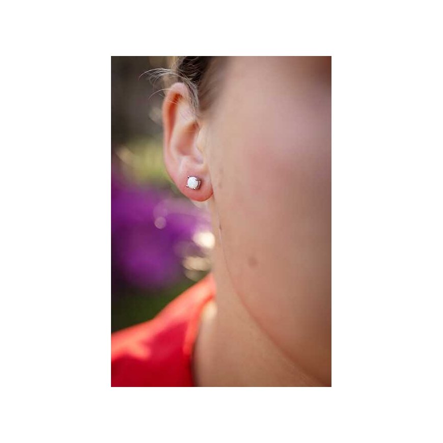 Agato Agate Silver Earrings with Synthetic