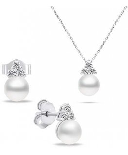 Brilio Silver Brilio Silver Timeless authentic pearl jewelry set SET228W (earrings, necklace)