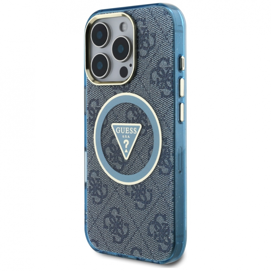 Guess IML Metal Glitter 4G Circle Triangle MagSafe Case for iPhone 16 Pro Max - Blue – 3