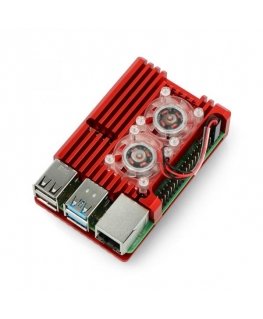Justpi Raspberry Pi 4B aluminum radiator with two fans - red box