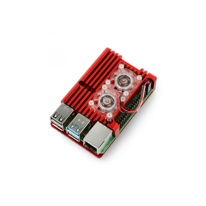 Justpi Raspberry Pi 4B aluminum radiator with two fans - red box