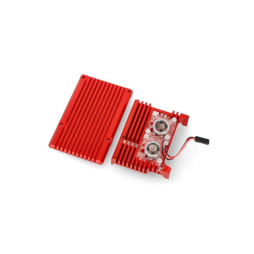 Justpi Raspberry Pi 4B aliumininis radiatorius su dviem ventiliatoriais - dėžutė raudonos spalvos – 2