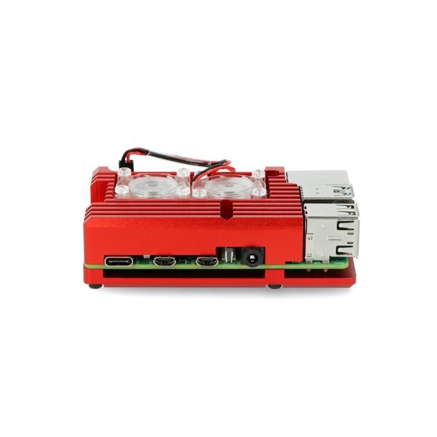 Justpi Raspberry Pi 4B aliumininis radiatorius su dviem ventiliatoriais - dėžutė raudonos spalvos – 3