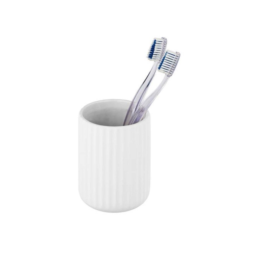 Toothbrush container BELLUNO, ceramic, white, Ø 8 cm, Wenko