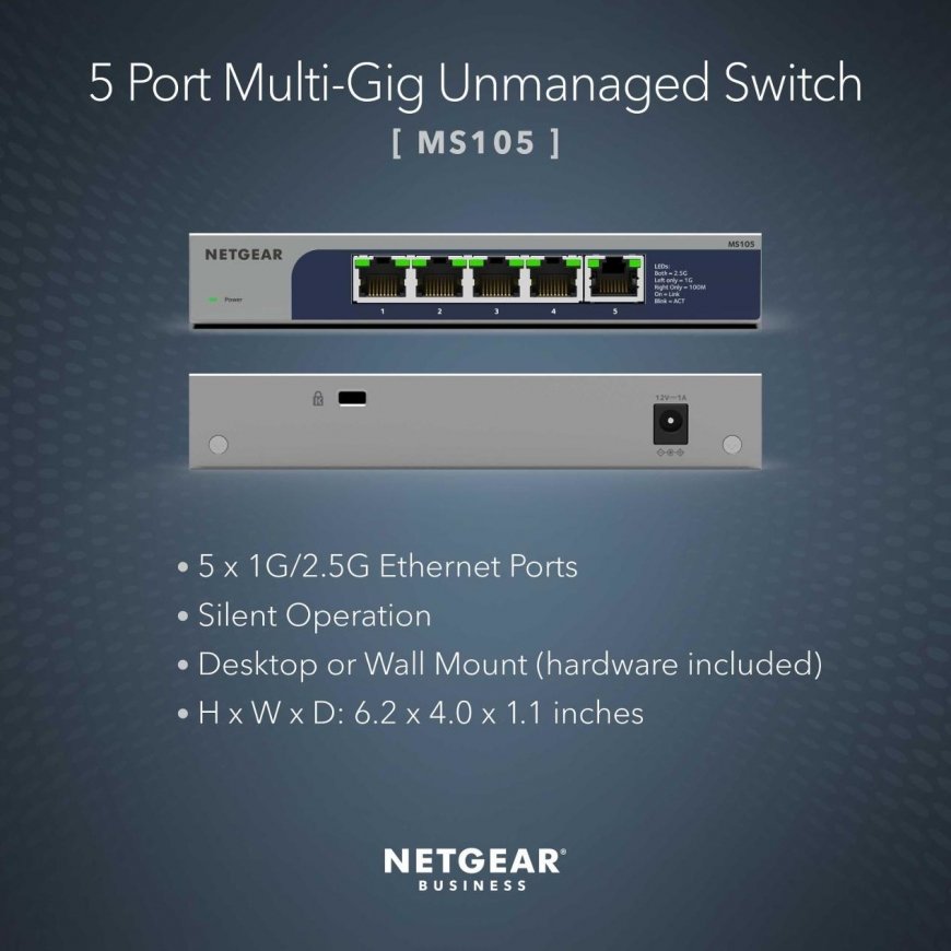 NETGEAR MS105-100EUS verkkokytkin Hallitsematon 2.5G Ethernet (100/1000/2500) Power over Ethernet -t – 2