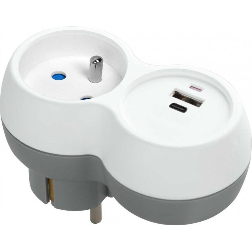 Orno Distribution Board 2P+Z, USB-A+C, white-gray – 2