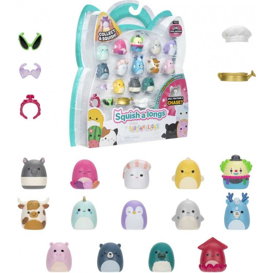 SQUISHMALLOWS SQUISH-A-LONGS Herojai, 14 vnt., 2,5 cm