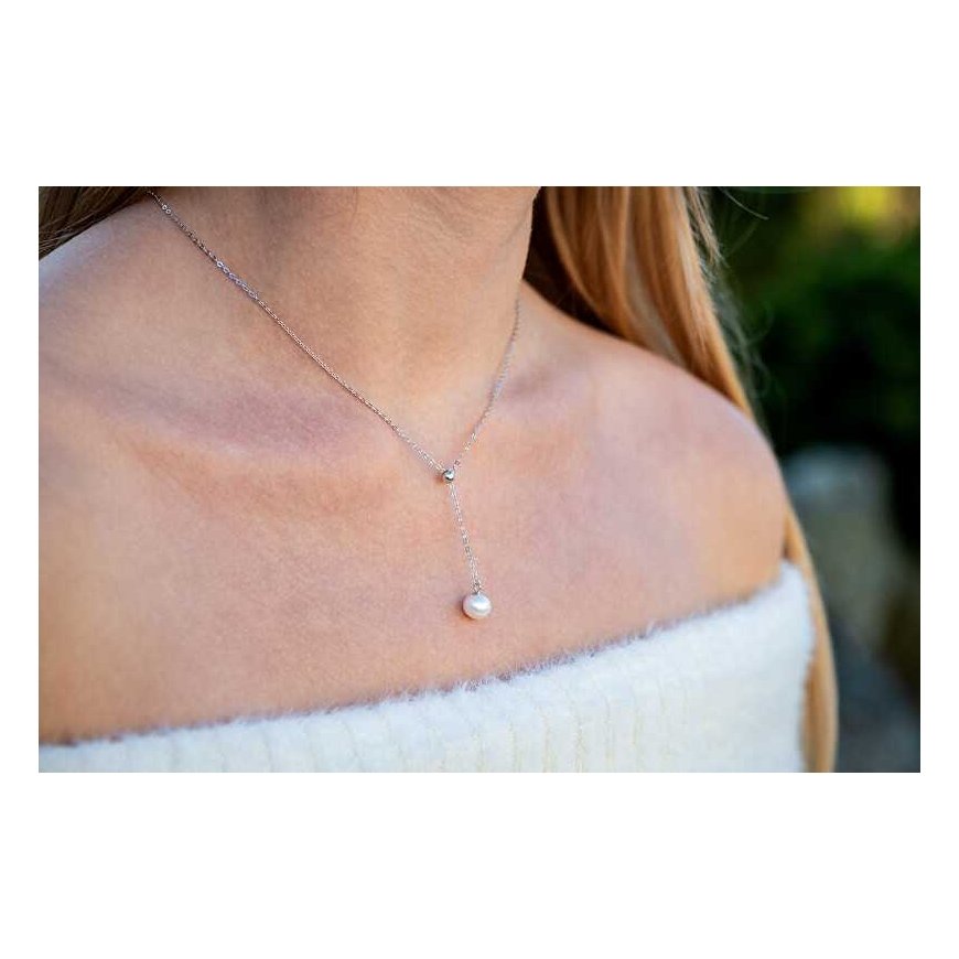 Agate Silver flexible necklace with real pearl AGT-N003W-P – 2