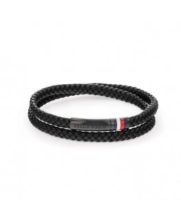 Tommy Hilfiger musta nahkaranneke teräslukolla 2790552