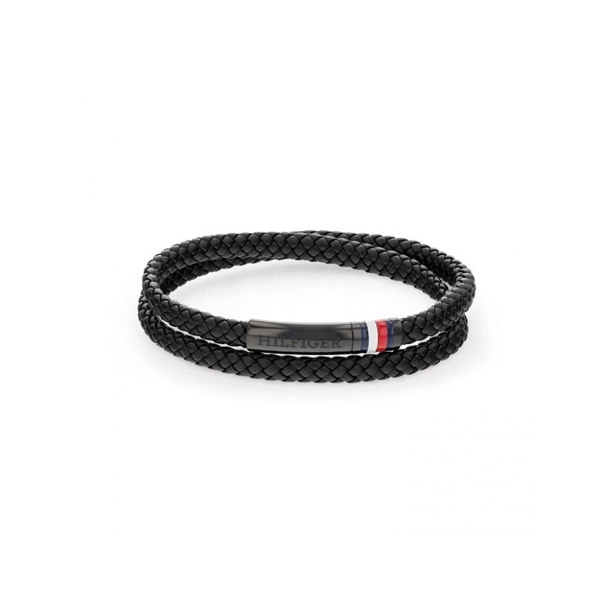 Tommy Hilfiger Juodas leather bracelet with steel clasp 2790552