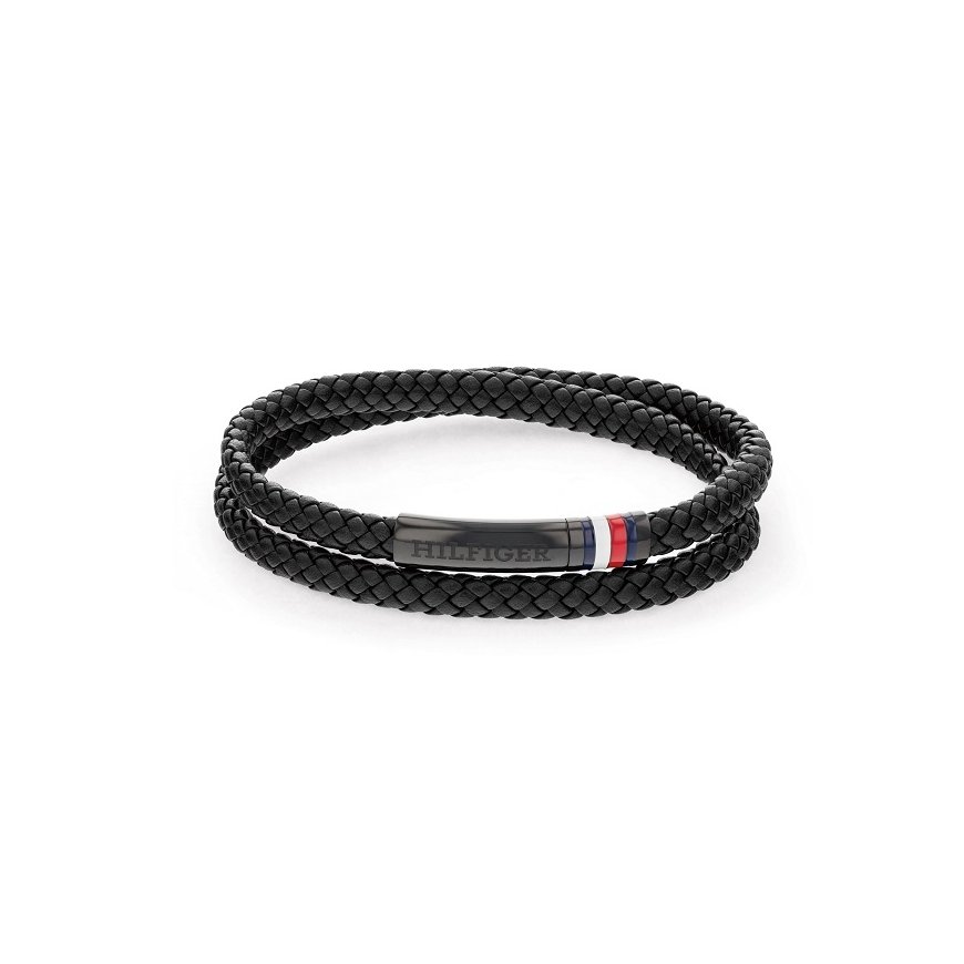 Tommy Hilfiger musta nahkaranneke teräslukolla 2790552 – 2