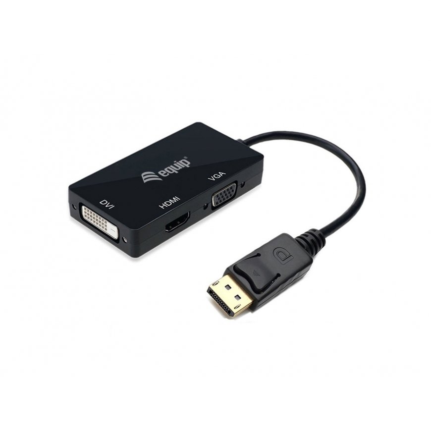 Equip 133441 vaizdo kabelio adapteris 0,24 m DisplayPort DVI-D + VGA (D-Sub) + HDMI Juoda
