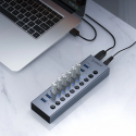 Orico BT2U3-10AB Hub 10x USB-A 3.0 su jungikliais - pilkos spalvos Orico BT2U3-10AB Hub 10x USB-A 3.0 su jungikliais - pilkos spalvos