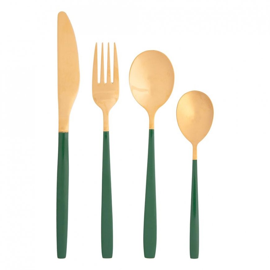 AltomDesign "Noble Gold Green" cutlery set 24 pieces - for 6 persons, Gold / Green colors