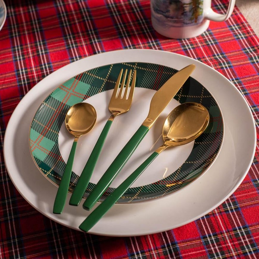 AltomDesign "Noble Gold Žalias" stalo įrankių rinkinys 24 dalių - 6 asmenims, Aukso / Žalios spalvos – 3