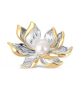 Jwl Luxury Pearls Beautiful two-tone brooch with pearl 2in1 lotus flower JL0698
