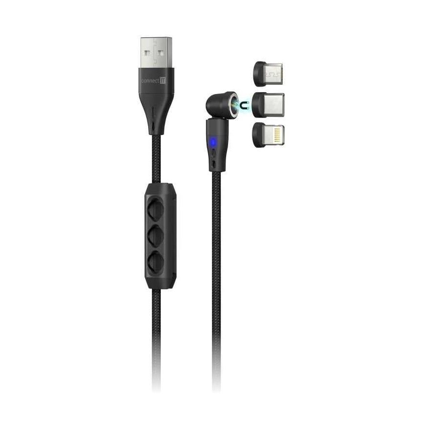 CONNECT IT Magnetic PowerLink 3in1 laidas (USB-C/Lightning/MicroUSB), 2m
