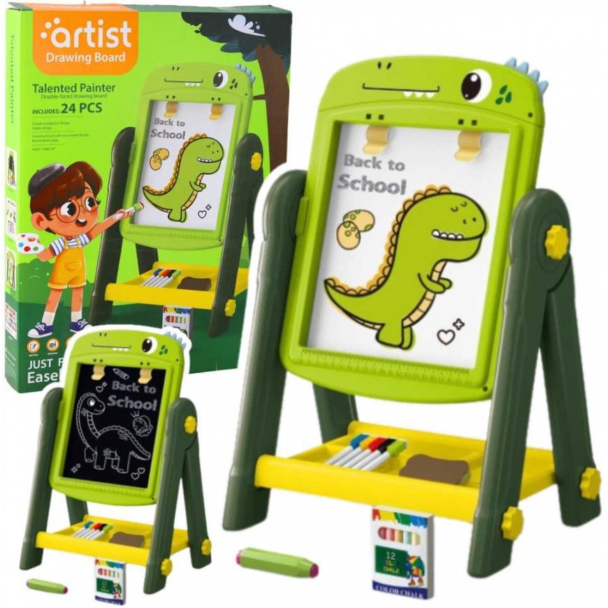 Lean Toys Dvipusis Magnetinis Dry Erase Board Dinosaur Žalias Priedai – 2
