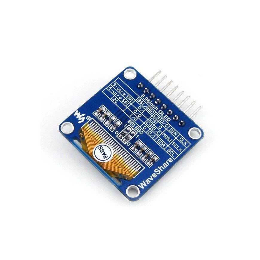 Two-color graphic OLED display 0.96" (A) 128x64px SPI/I2C, angled connectors, Waveshare 9085 – 2