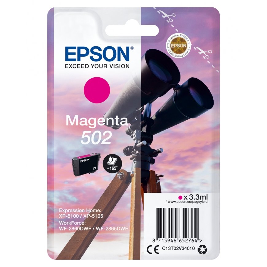 Epson 502 rašalo kasetė 1 vnt Originalus Standartinė išeiga Rausvai raudona