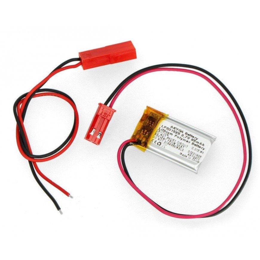 Akyga 85mAh 1S 3.7V Li-Pol battery - JST-BEC connector + socket - 25x15x3mm – 3