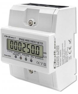 Qoltec Trójfazowy elektroninis licznik | miernik zużycia energii na szynę DIN | 400V | 100A | LCD | 4P