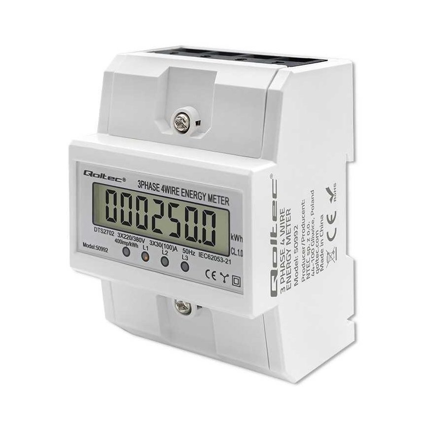 Qoltec Trójfazowy electronic licznik | miernik