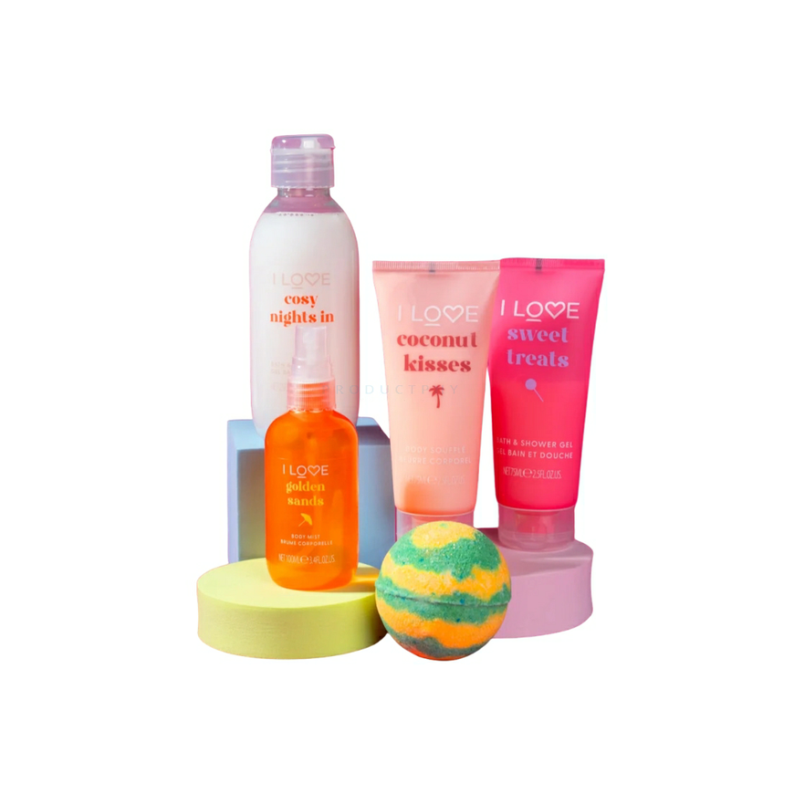 All Of You Set I Love: Coconut Kisses, Hydrating, Losjonas kūnui, 75 ml + Pina Colada , Bath Bomb, 120 g + Golden Sands, Refresh